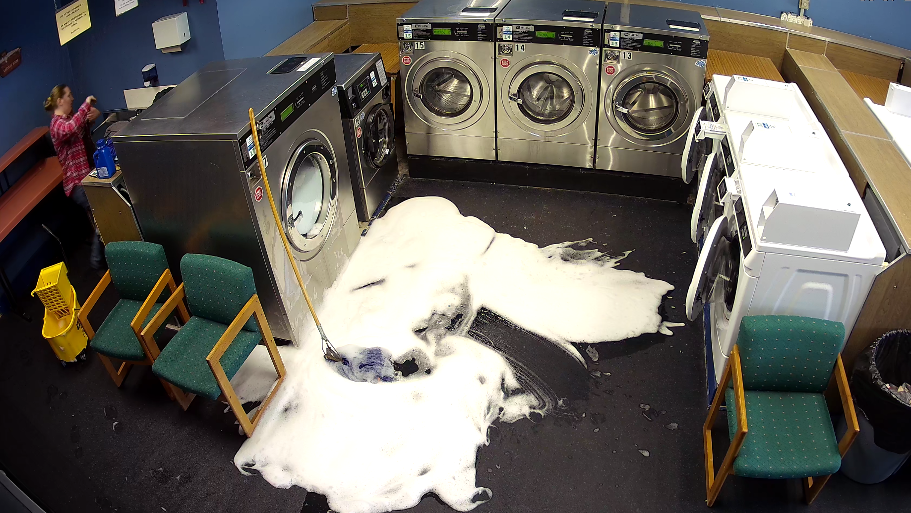 Extra large washer that appears to be taking a bubble bath.