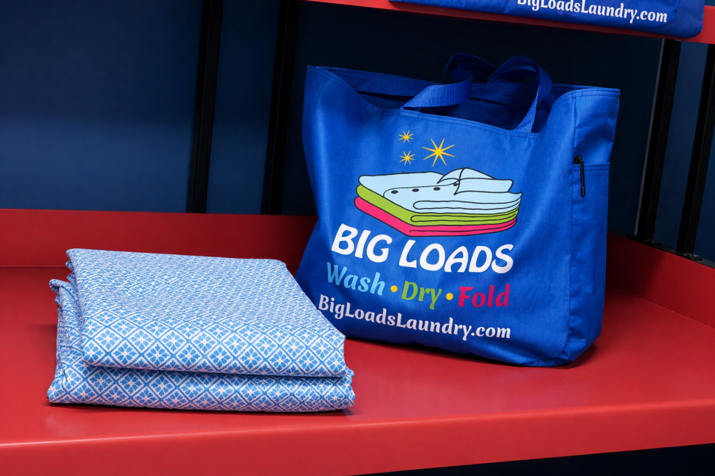 folded sheets next to big loads wash dry fold bag